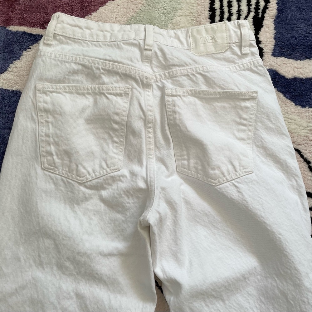Zara white wide leg denim jeans 100% cotton US size 4 - Picture 5 of 7